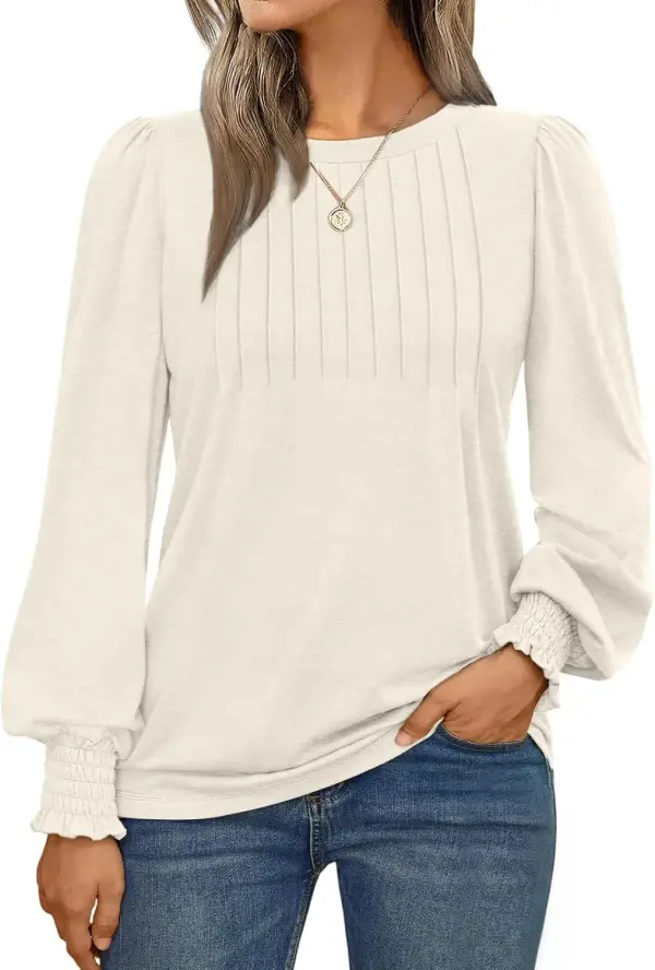 Long Sleeve Shirts Casual Blouses with Smocked Cuffs