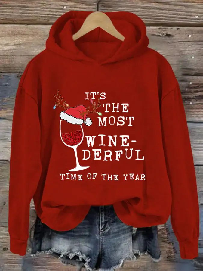 Women's Funny It‘s The Most Wine-Derful Time Of The Year Christmas Casual Hoodie