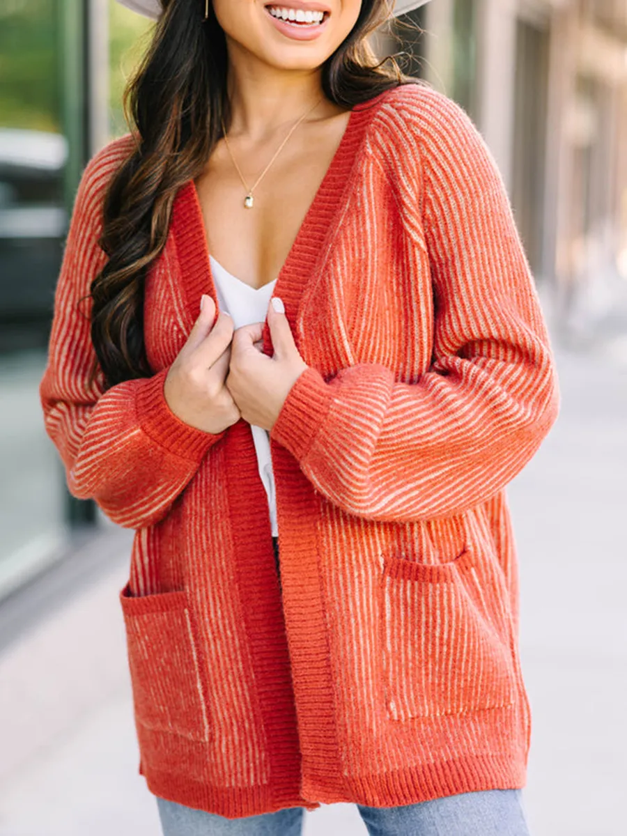 Orange Ribbed Cardigan