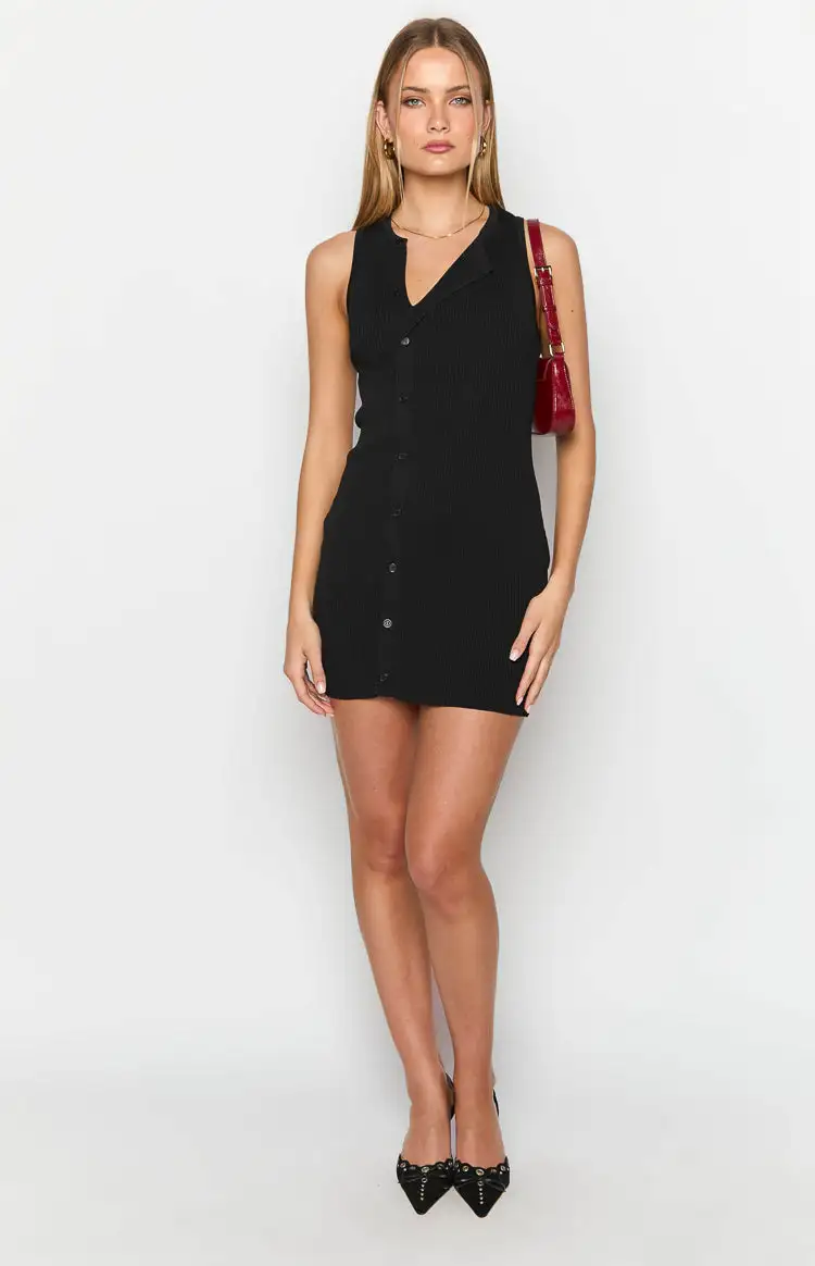 Lumi Black Button Up Mini Dress