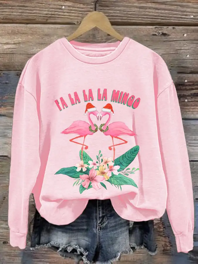 Women's Casual Fa la la la Mingo Printed Long Sleeve Sweatshirt