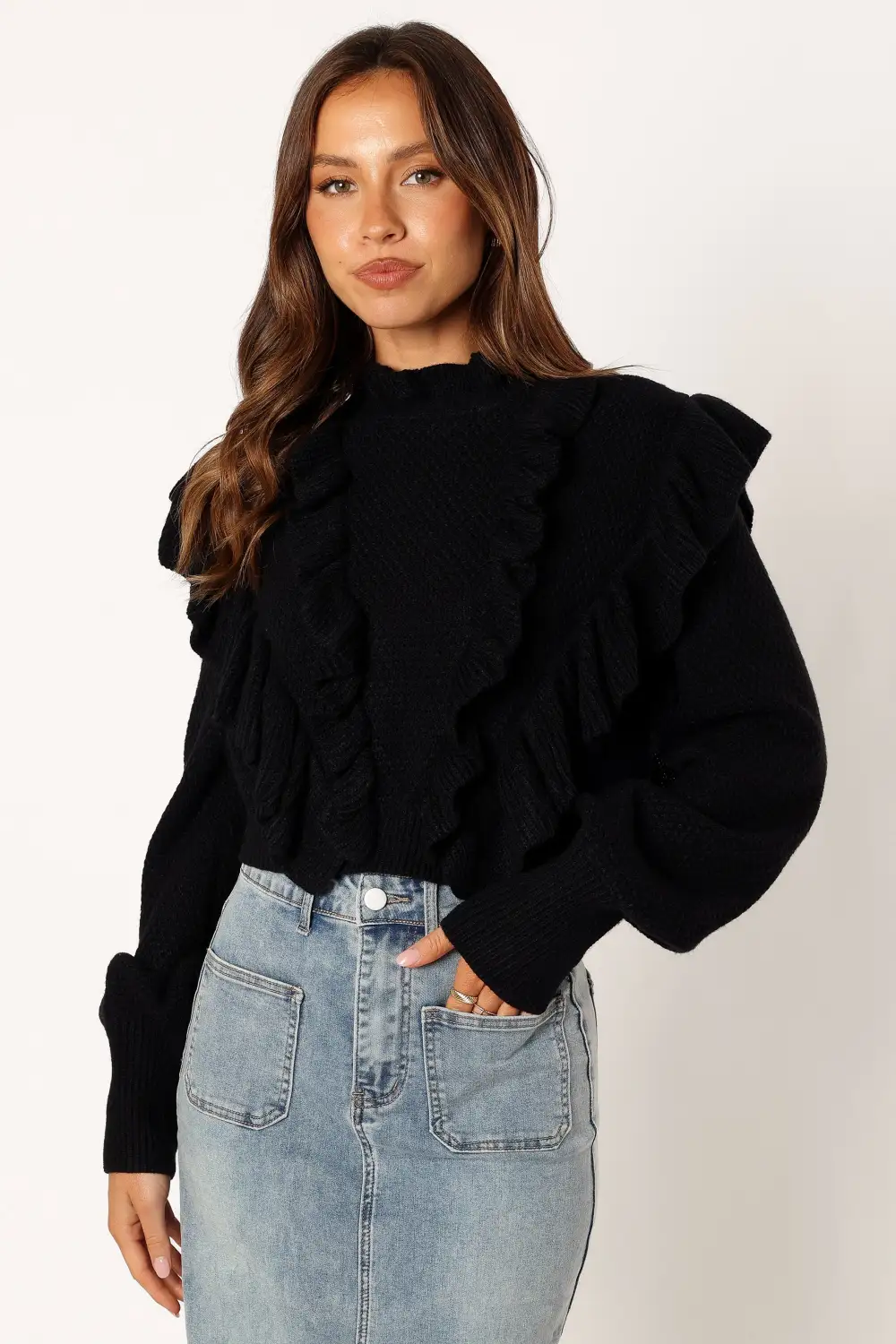 Charice Knit Long Sleeve Top - Black