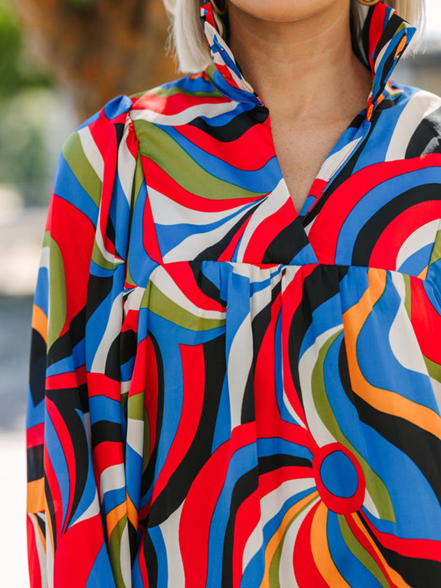 Red & Black Retro Abstract Blouse