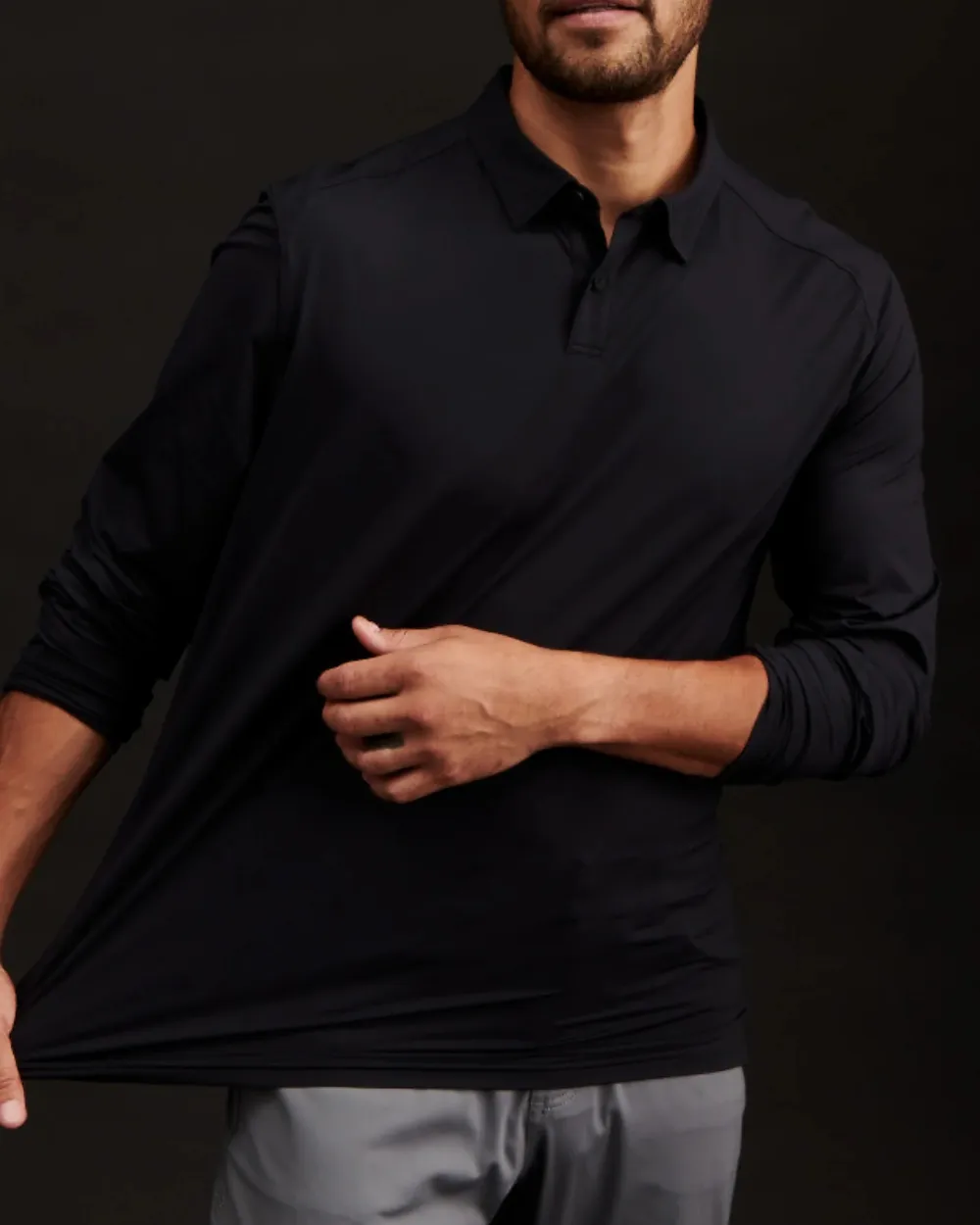 Long-Sleeve Cotton Polo Shirt For Men