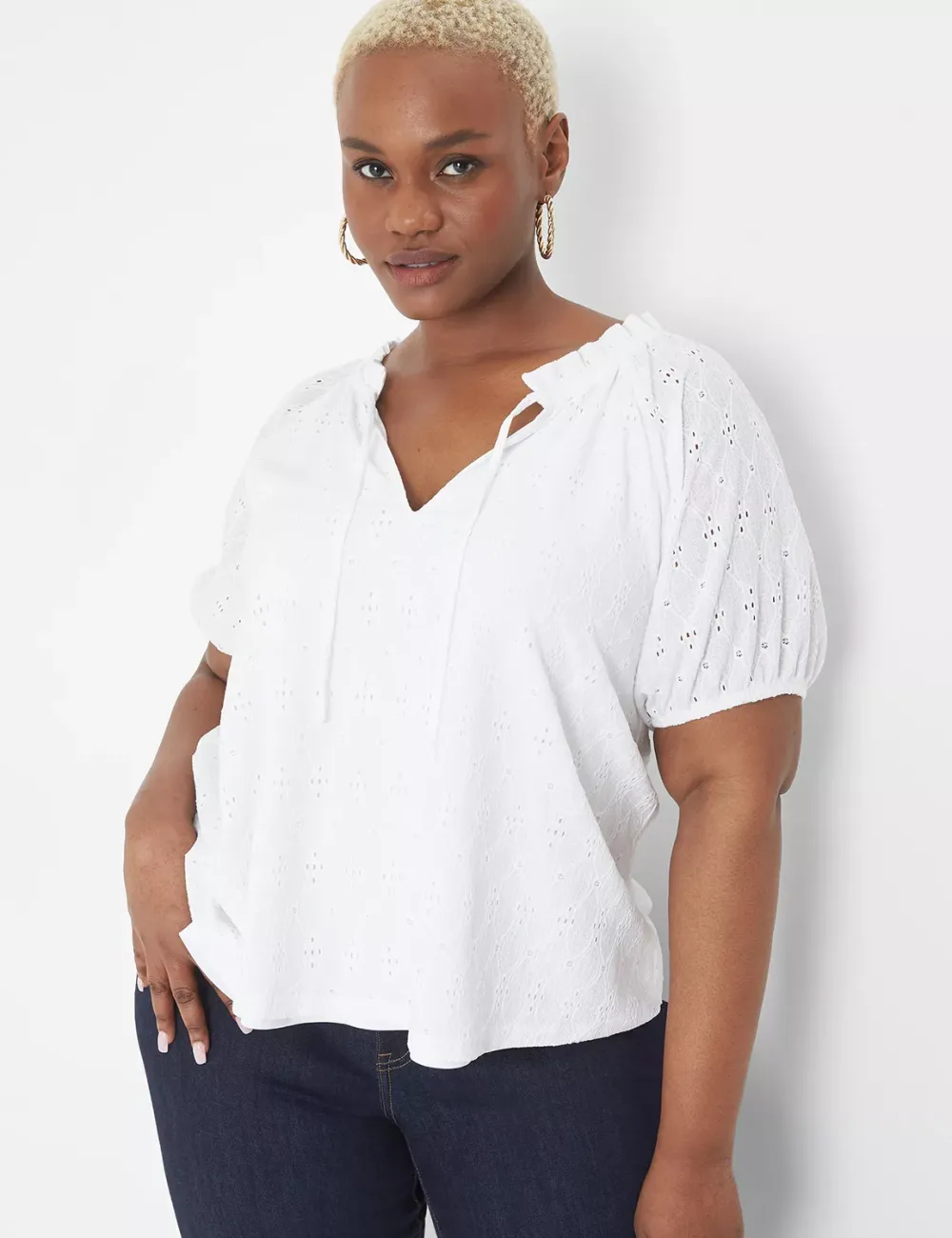 Swing Tie-Neck Eyelet Top