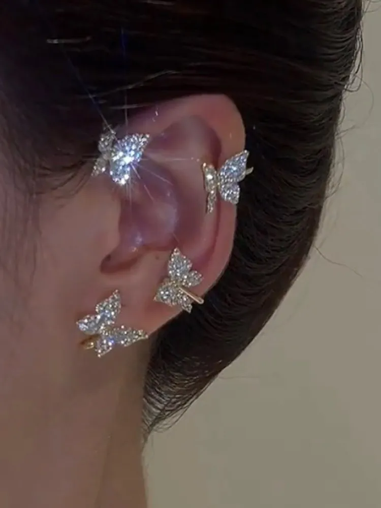 1pcs Full Rhinestone Butterfly Ear Climber