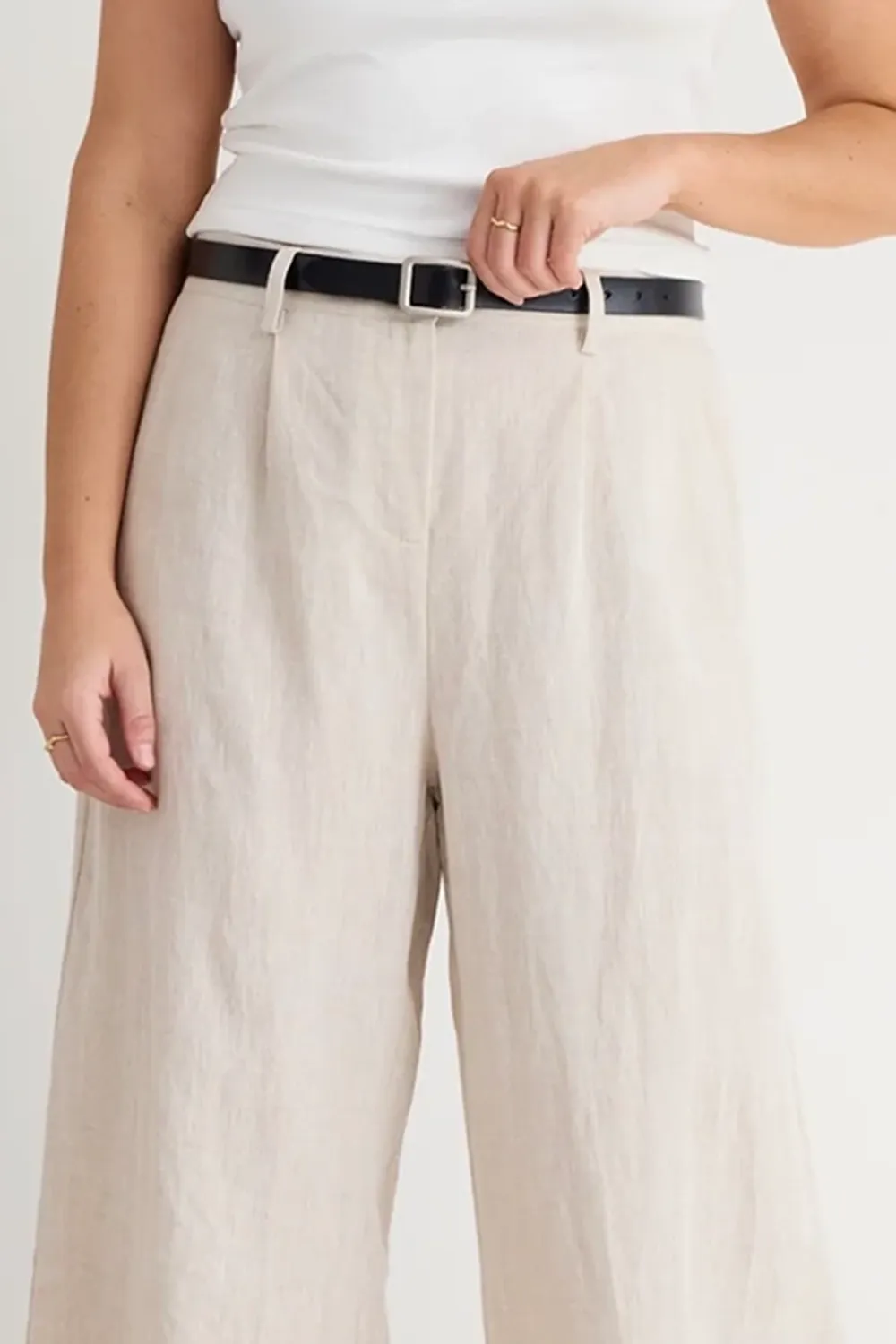 Island Natural Linen Pleat Front Wide Leg Pant