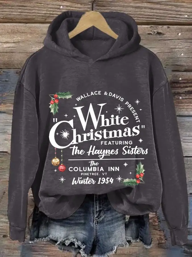 Women's White Christmas Print Casual Hoodie