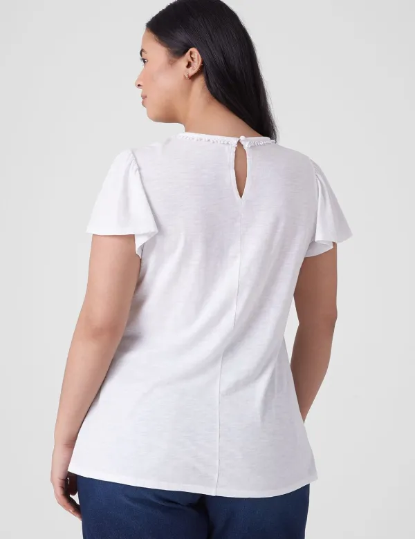 Swing High-Neck Lace-Trim Tee