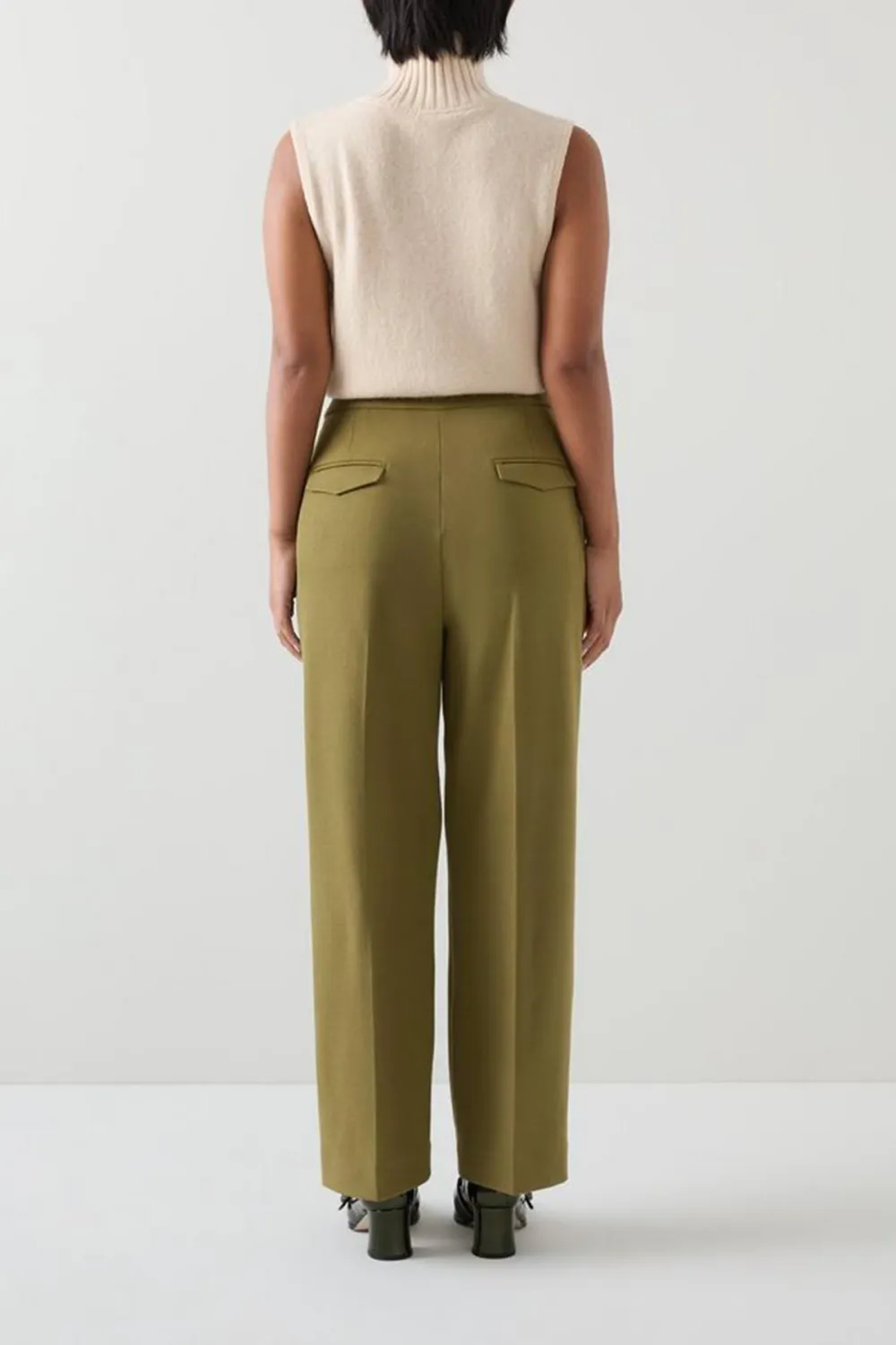 Billie Petite Olive Tailored Crop Wide Trouser