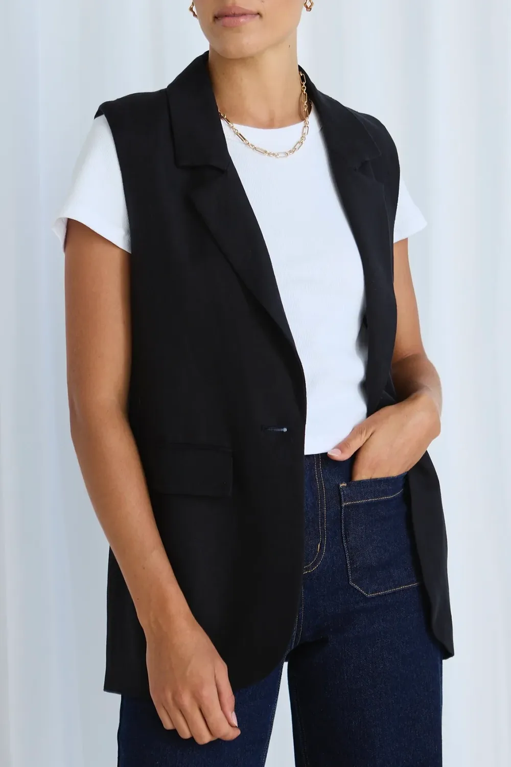 Vancouver Black Linen Longline Vest