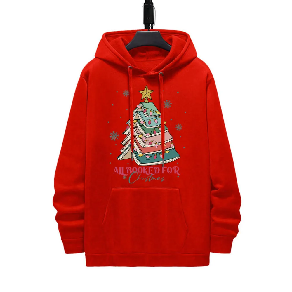 ALL BOOKED FOR CHRISTMAS PATTERN PRINTED HOODIE