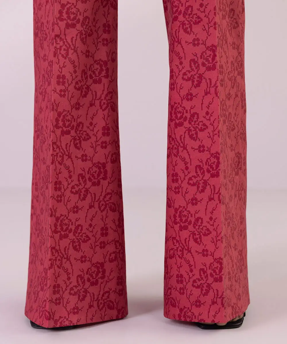 Printed Cambric Boot-cut Pants