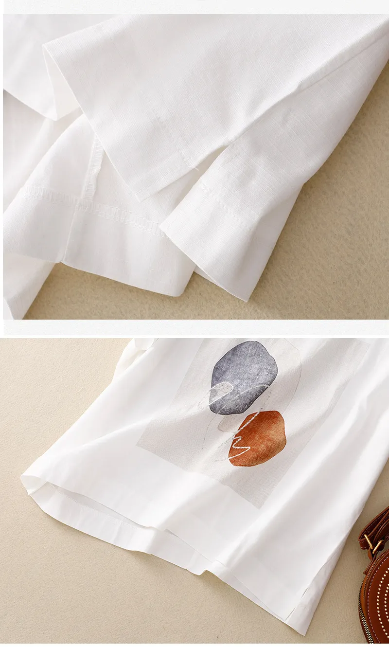 Summer cotton and linen printed short sleeves