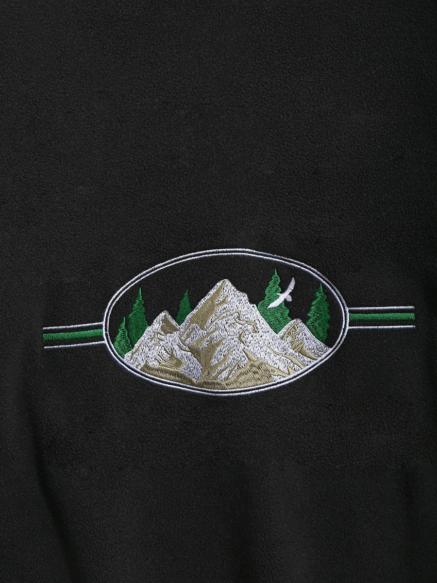 Street Color Block Alphabet Mountain Embroidered Hoodie