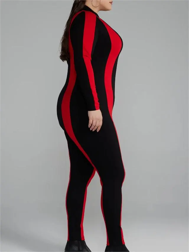 Zipper Front Striped Catsuit