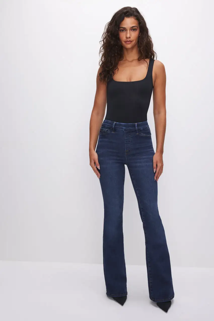 POWER STRETCH PULL-ON FLARE JEANS