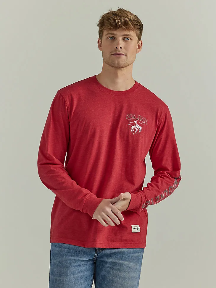 MEN'S WRANGLER COLLEGIATE BUCKING LONG SLEEVE T-SHIRT IN OHIO STATE