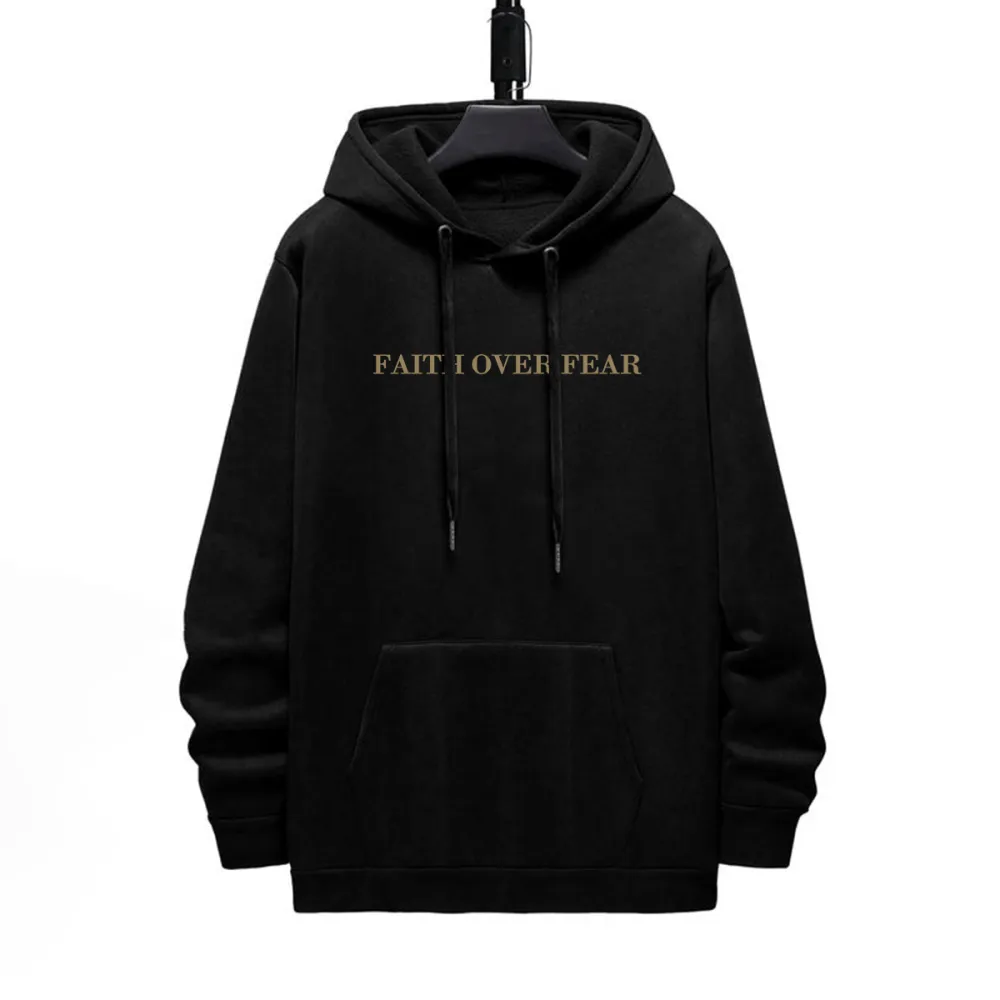 FAITH OVER FEAR PATTERN PRINTED HOODIE