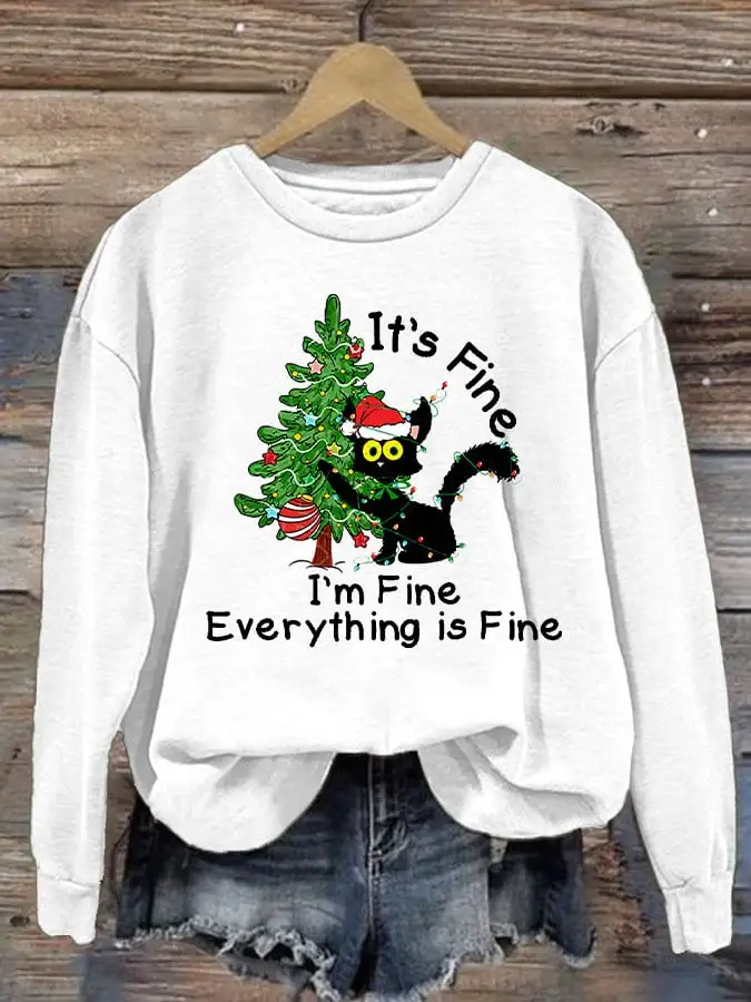 Women's I'm Fine Everything is Fine Print Sweatshirt