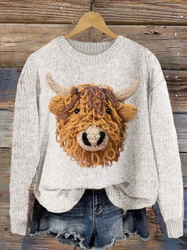 Highland Cow Casual Cozy Knit Sweater