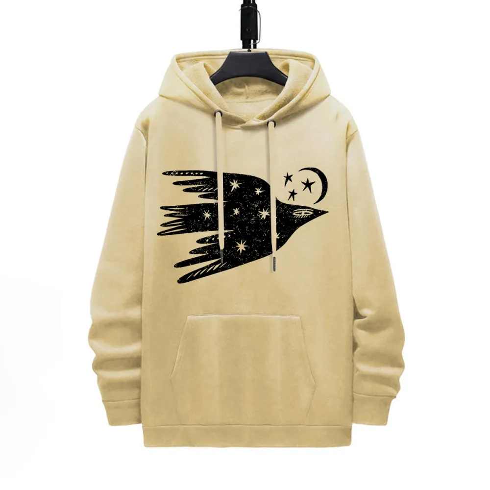 BIRD MOON PATTERN PRINTED HOODIE