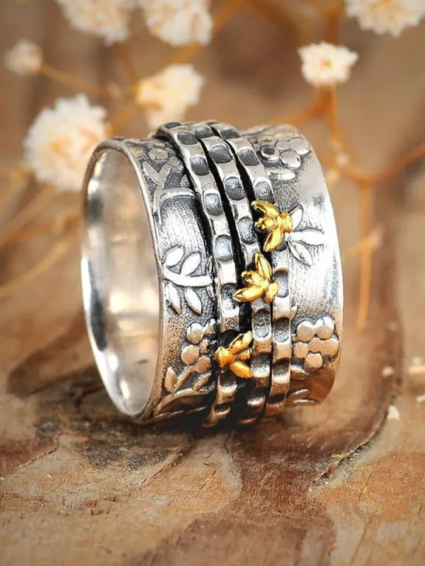 Vintage Floral & Bees Carving Ring