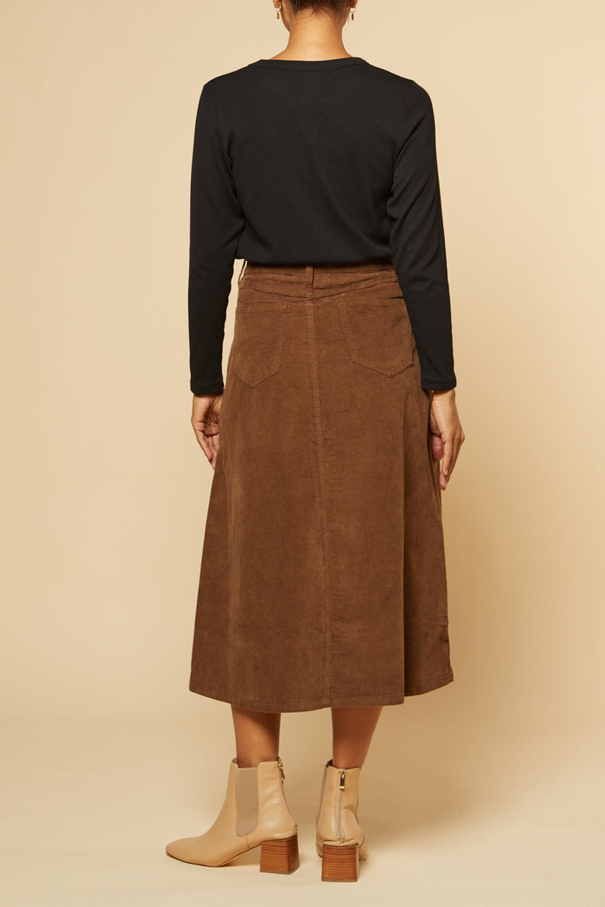 Adrift A-Line Brushed Cotton Skirt in Chocolate