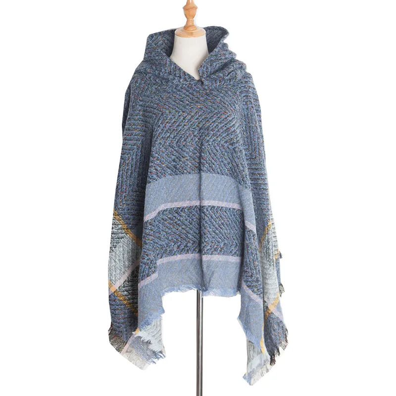 Vintage Herringbone Hooded Pullover Shawl