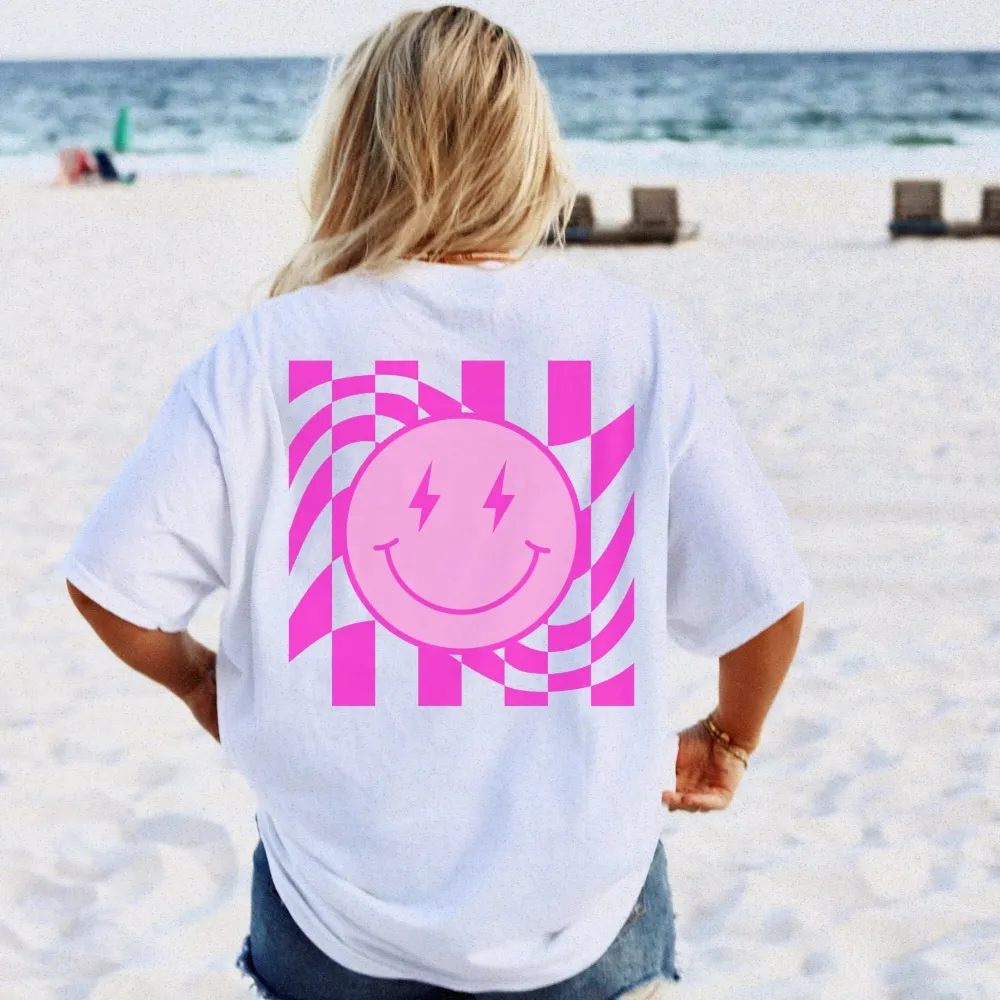 Women's Checkered Smiley Crew Neck Tee