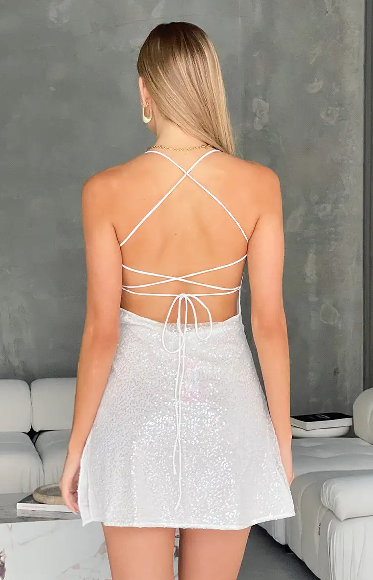 Say So White Beaded Mini Dress