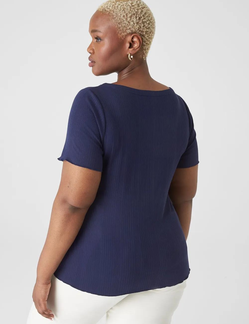 Fitted V-Neck Button-Front Tee