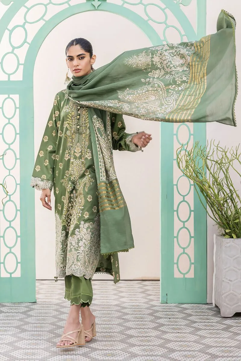 3 Piece Kurta Embroidered | Dupatta& Bottom & Tops | Color green