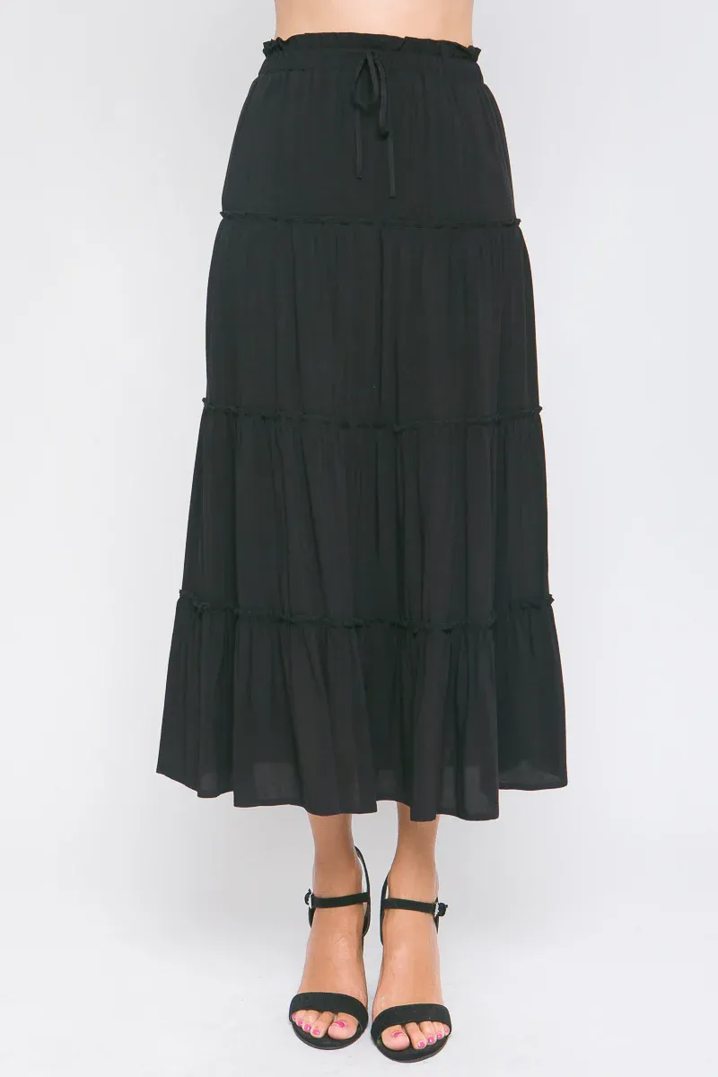 Ruffle Tiered A-Line Long Maxi Skirt