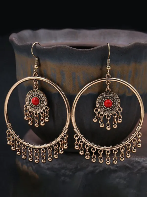 Boho Retro Geometric Circle Drop Earrings