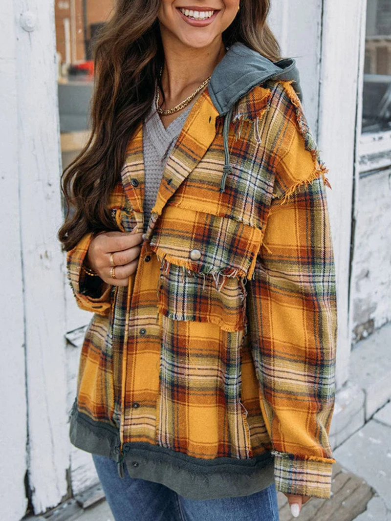 Yellow Casual Elegant Plaid Jacket Coat