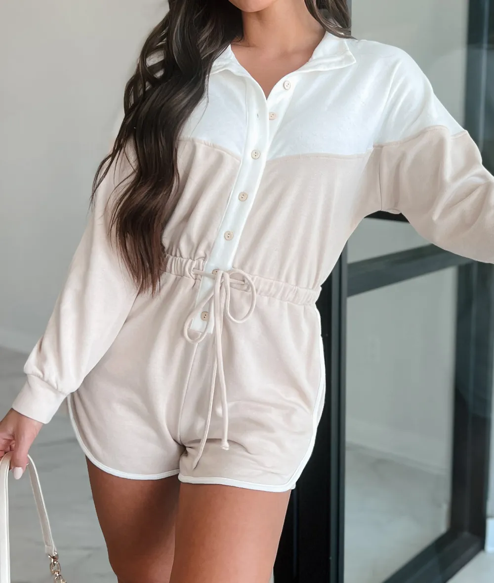 Ozzie Button-Front Long Sleeve Romper