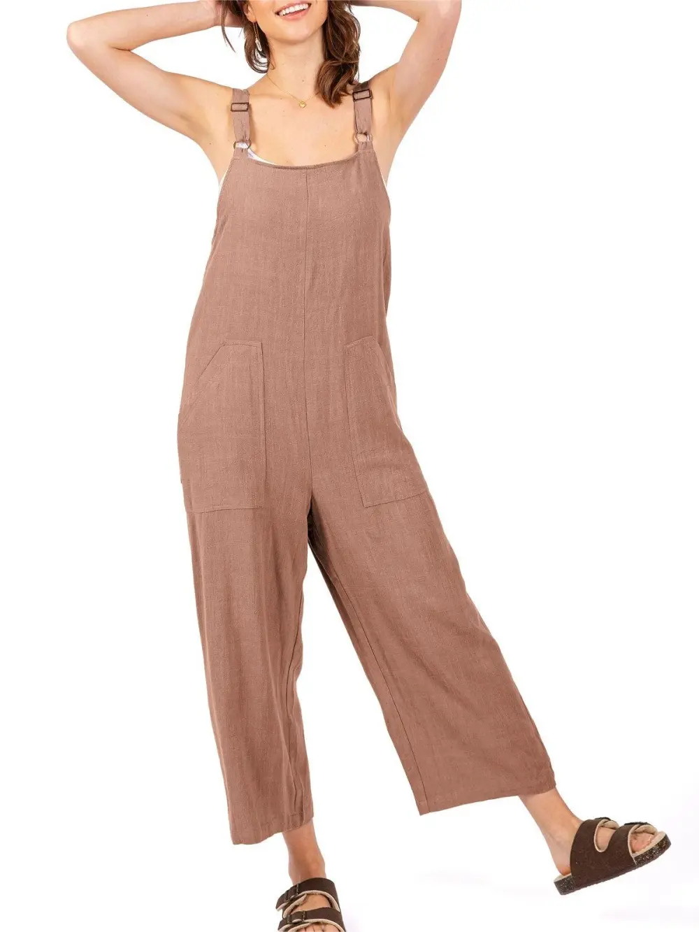 Lana Roux Crop Wide-Leg Linen Jumpsuit