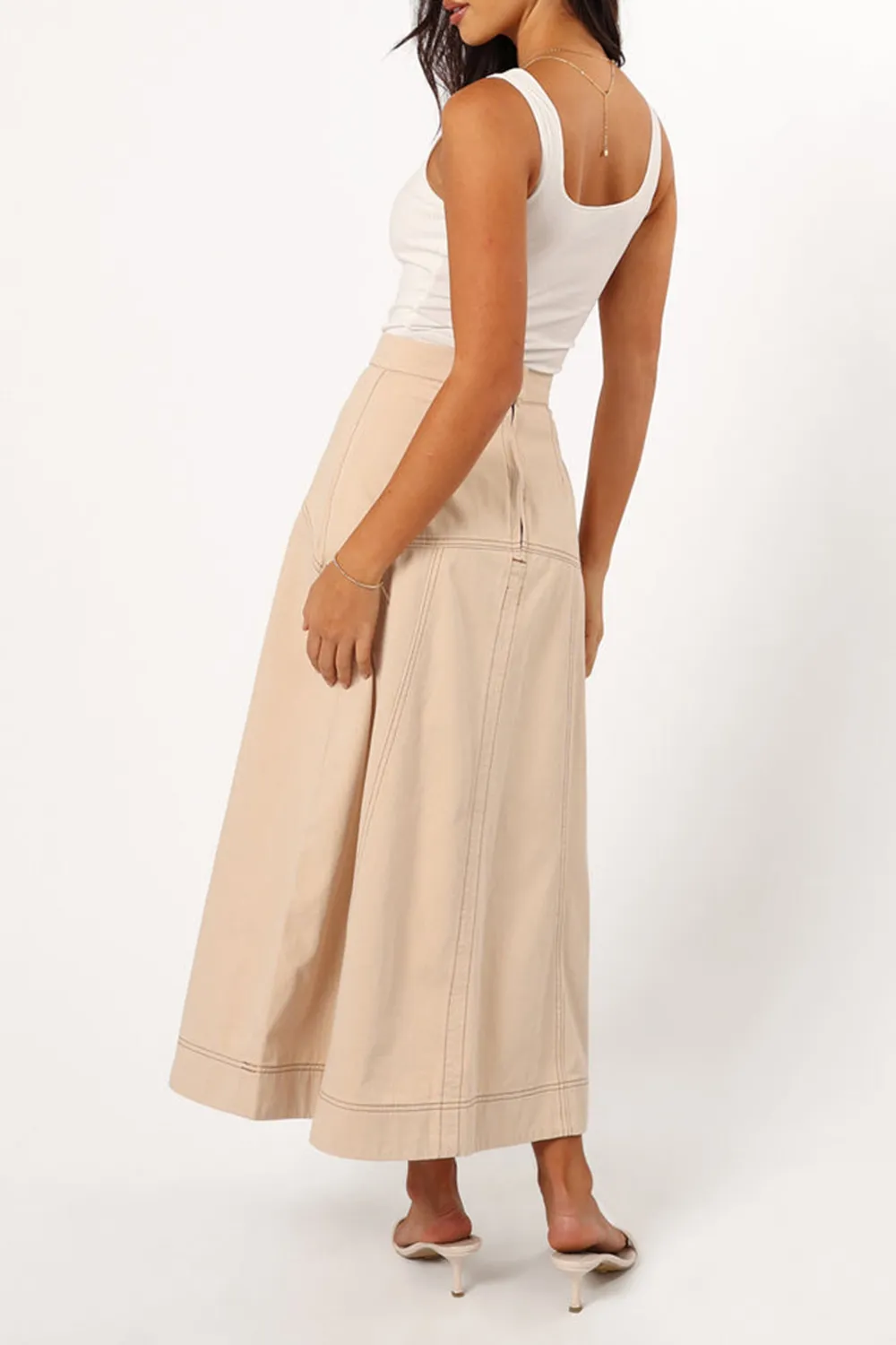 MARIELA DENIM MIDI SKIRT - SAND