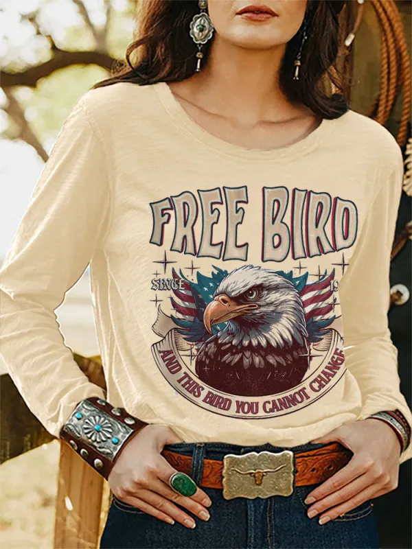 Women's Retro Rock Band Free Bird Printed T-shirt