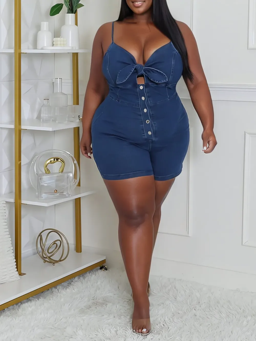 Plus Size Fashion Denim Jumpsuit For Women