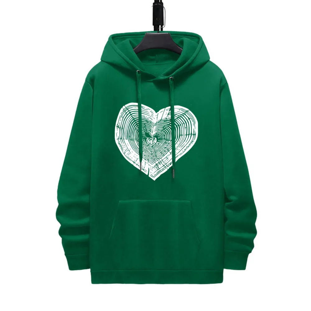 WOOD HEART PATTERN PRINTED HOODIE