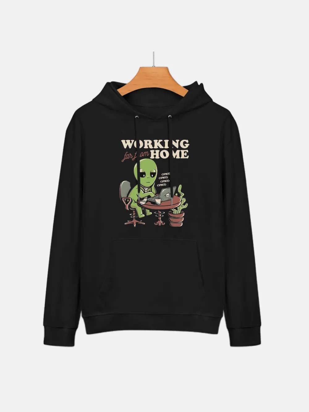 WORKING FAR FROM HOME PATTERN PRINTED HOODIE