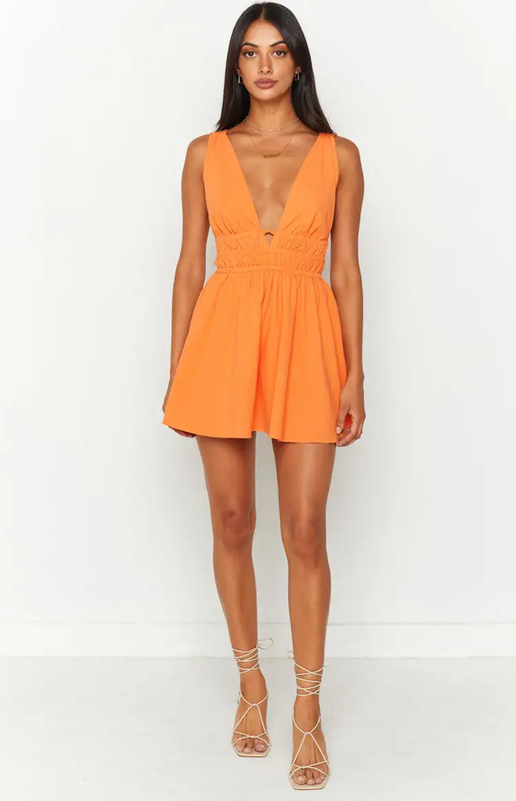 Genovia Crinkle Orange Mini Dress