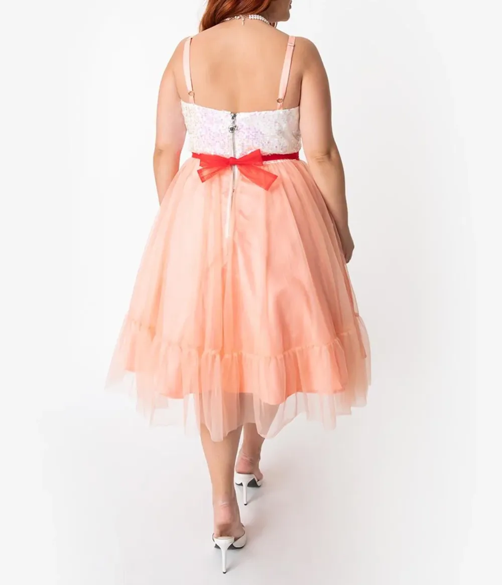 Barbie X Unique Vintage Plus Size Peaches N Cream Chiffon Dress