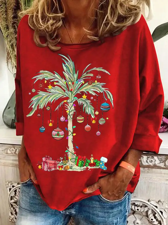 Women's Christmas Palm Tree Print Casual Sweatshirt