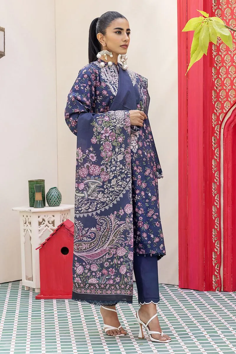 3 Piece Kurta Embroidered | Dupatta& Bottom & Tops | Color Navy blue