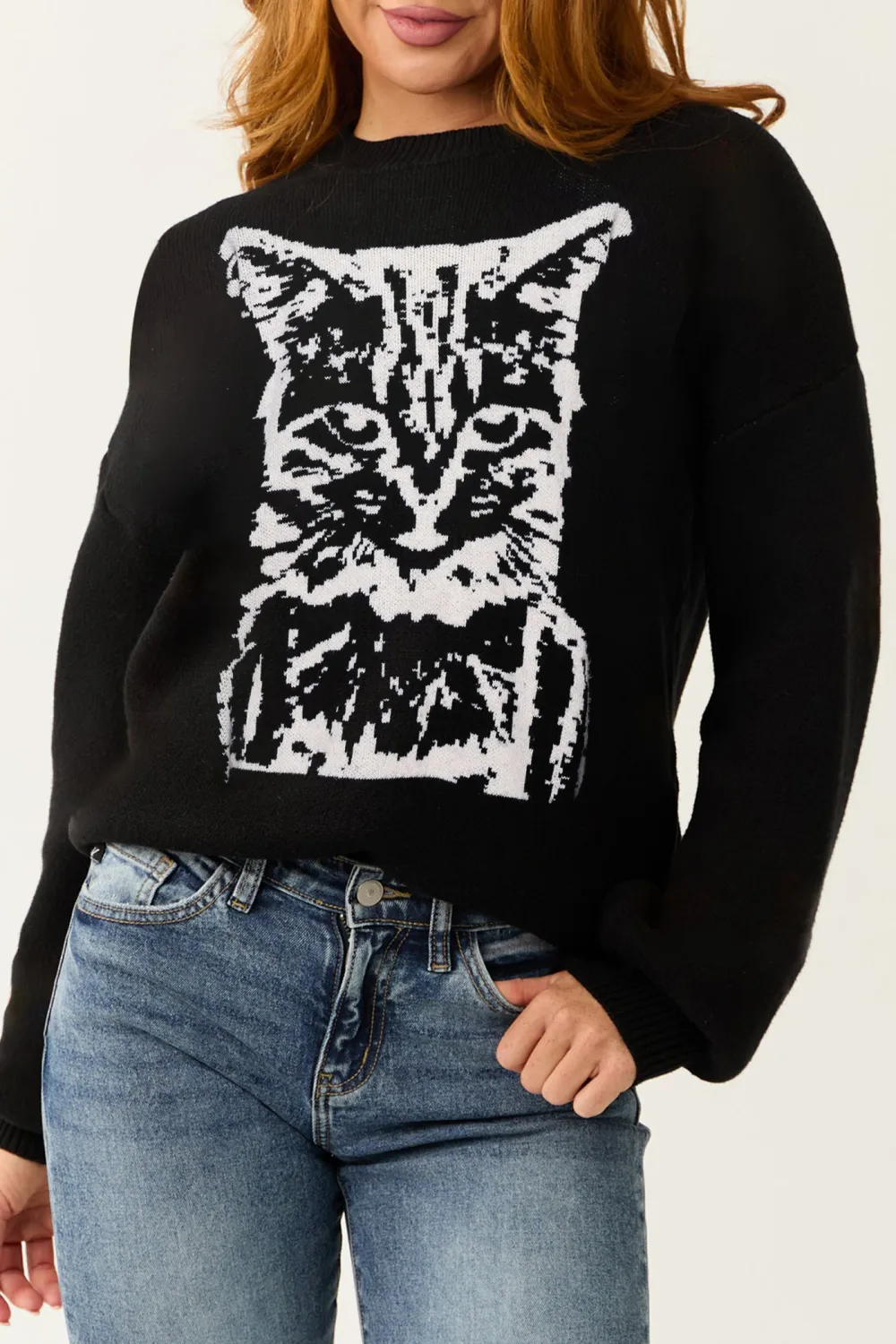 Black Halloween Graphic Soft Knit Sweater