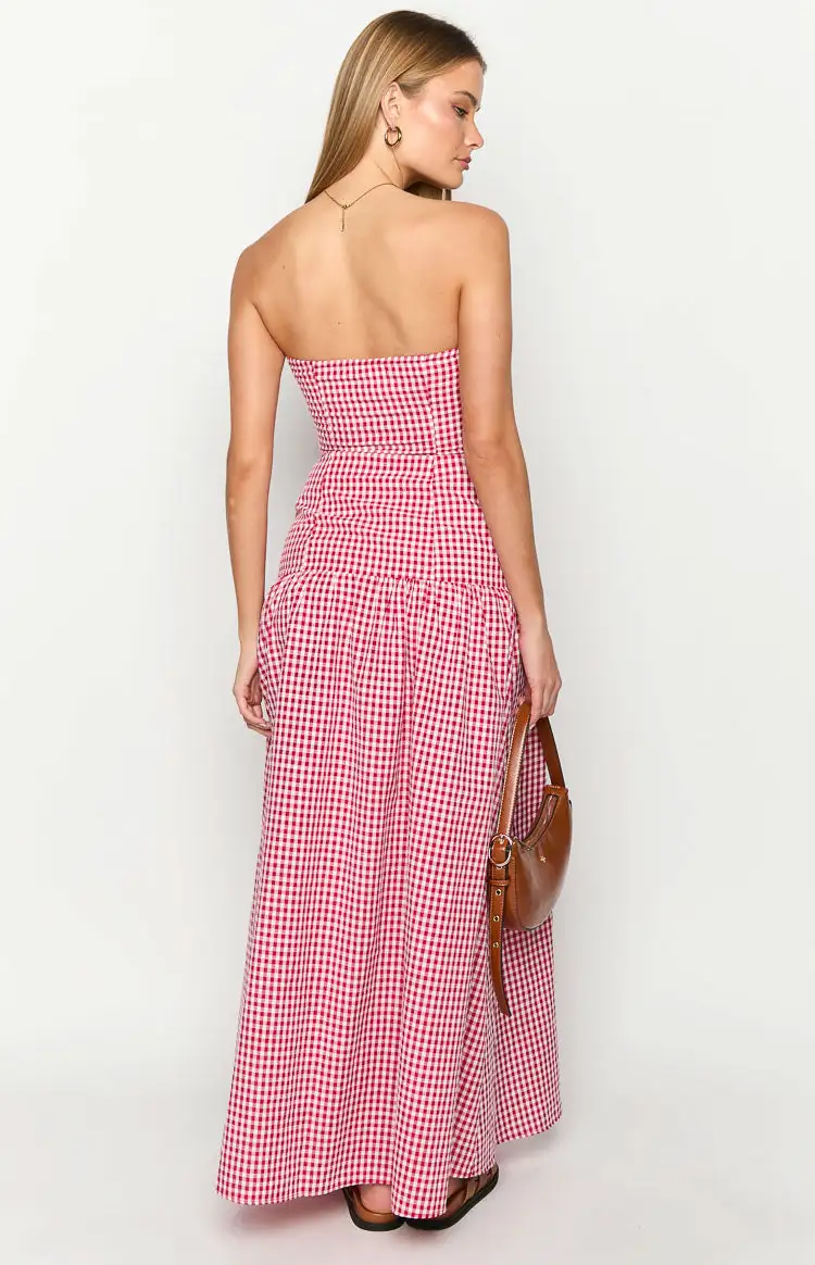 Angela Red Gingham Maxi Dress