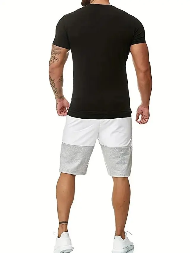 Men's T-shirt Suits Tracksuit Tennis Shirt Shorts and T Shirt Set Color Block Crew Neck Daily Wear Vacation Short Sleeves 2 Piece Clothing Apparel Gymnatics Casual